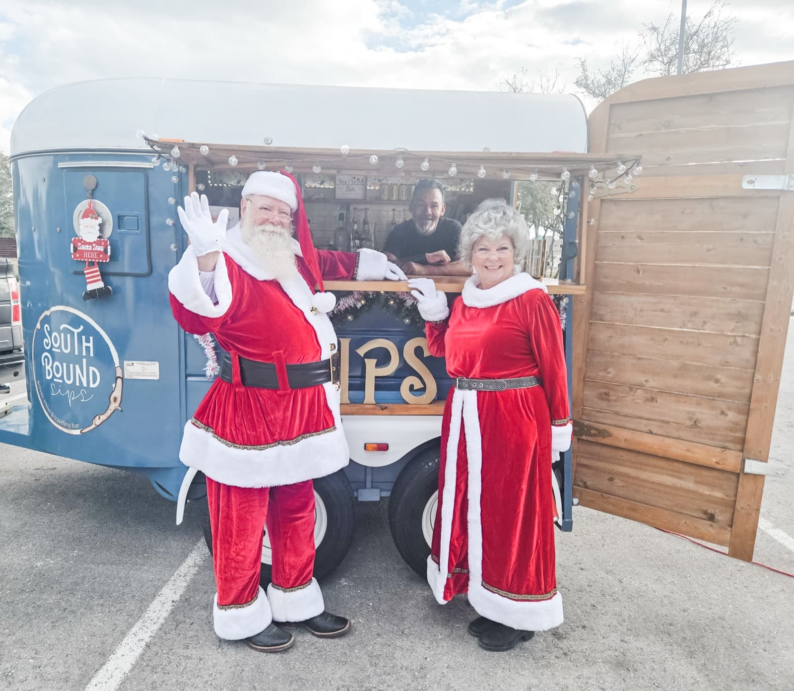 Southbound Sips mobile bar at holiday community event with Santa